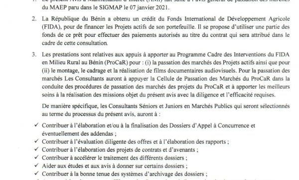 AMI CONSTRUCTION D’UN POOL DE CONSULTANTS INDIVISUELS POUR PROCAR AMI CONSTRUCTION D’UN POOL DE CONSULTANTS INDIVISUELS POUR PROCAR